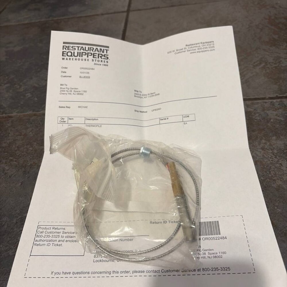 PT-20101F006 Thermocouple Patriot Cooking  (LX1S) BRAND NEW OEM
